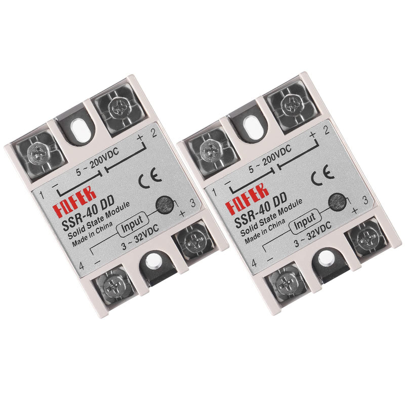 [Australia - AusPower] - Alinan 2pcs SSR-40DD Solid State Relay DC to DC Input 3-32V DC Output 5-60V DC Single Phase Semi-Conductor Relay 2 