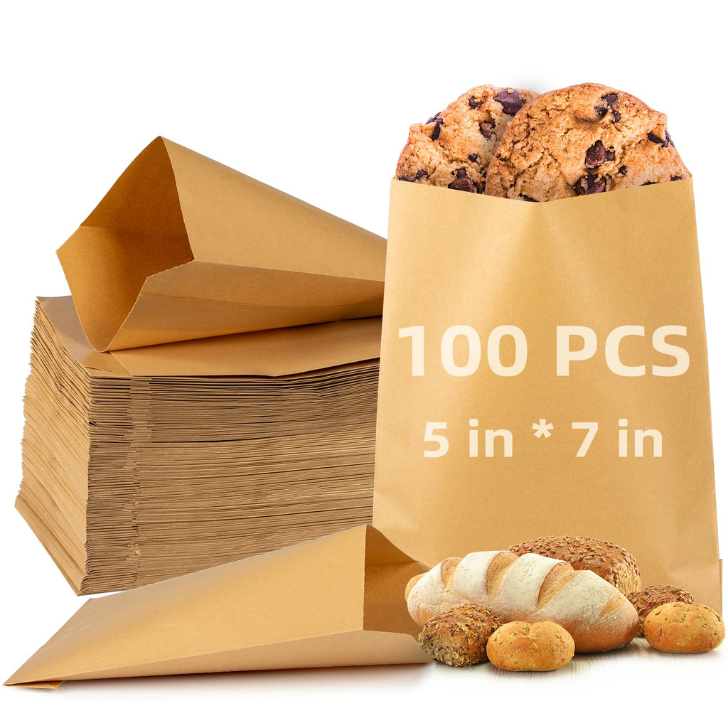 [Australia - AusPower] - 100 PCS Kraft Paper Bags,5"x7" Flat Greaseproof Paper Bags,Envelopes Brown Paper Snack Bags,Small Flat Party Favor Bag for Bakery Cookies Candies Dessert Chocolate Sandwich 5"x7" 