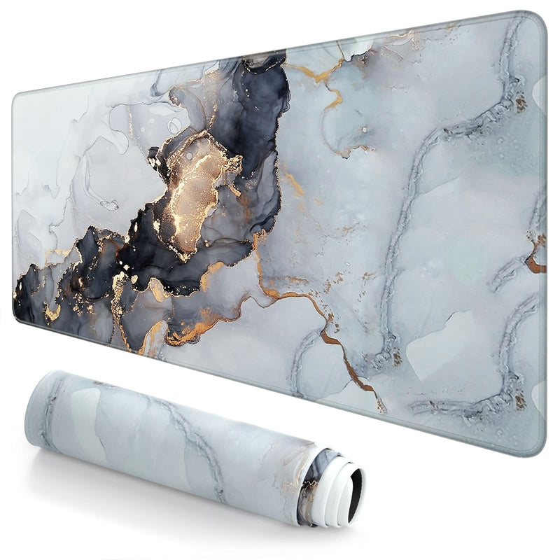 [Australia - AusPower] - Atufsuat Extended Large Mouse Pad, XXL Gaming Desk Pad 31.5 x 15.7 Inch, Big Computer Keyboard Mousepad, Waterproof Mouse Mat with Stitched Edges and Non-Slip Base for Office Gaming, Gray Ink Marble 