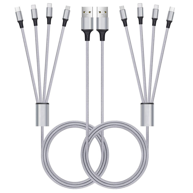 [Australia - AusPower] - 2Pack 6ft Multi Charging Cable, 3A Multi Charger Cable Nylon Braided 4 in 1 Multi USB Cable Multiple Devices Cord Connector with Type C Micro USB Port for Cell Phones Tablets and More 