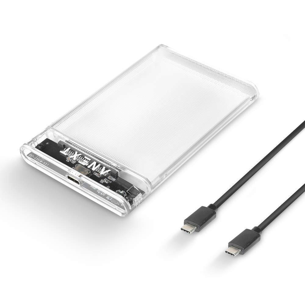 [Australia - AusPower] - ANEXT USB 3.1 Gen2 Hard Drive Enclosure, Portable Plastic SSD Enclosure for 2.5 inch 7mm 9.5mm SATA HDD SSD, Max 4TB, Tool-Free Design, Transparent with C to C Cable SSD GEN2 Plastic Transparent 