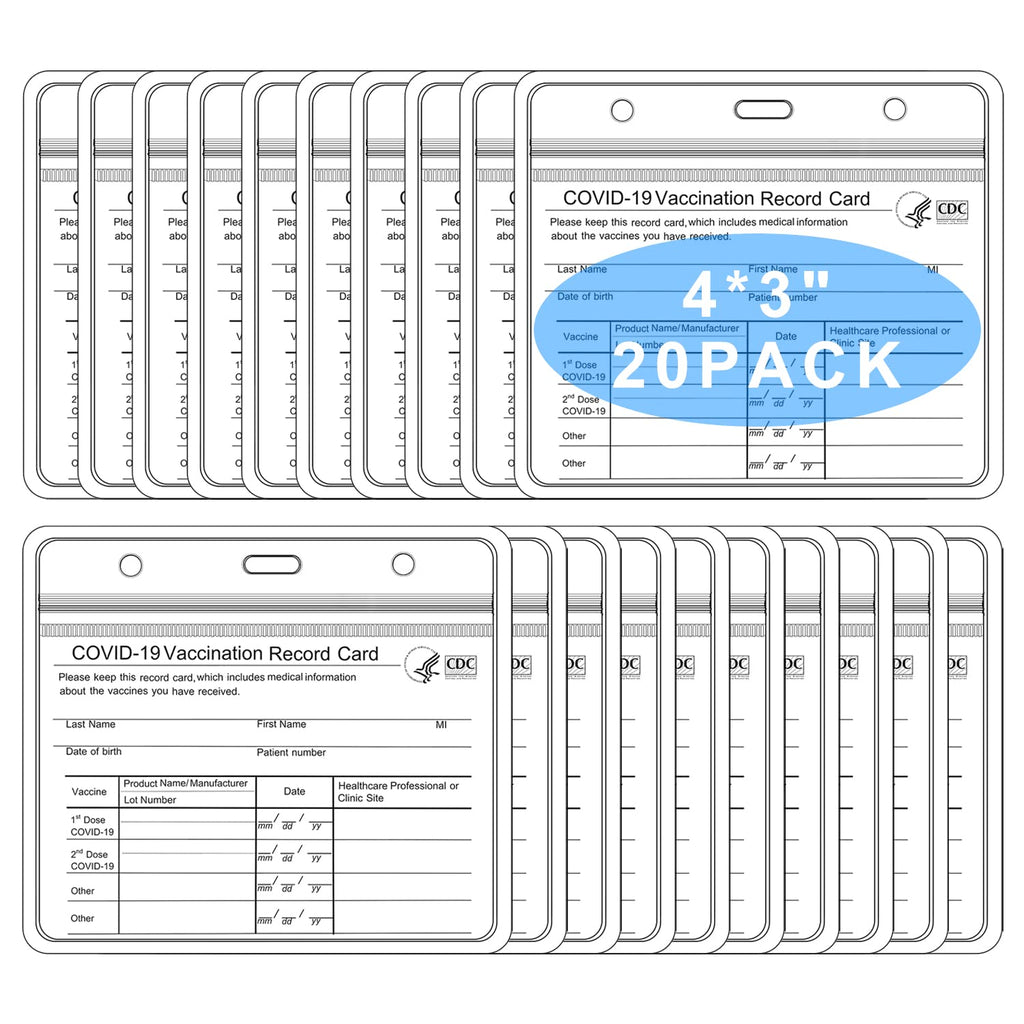 [Australia - AusPower] - Awatin - Cover 4 X 3 inch CDC Covid-19 Vaccine Card Protector, Transparent Immunization Record Business Badge Cards Holder, Waterproof Plastic Medicare Card Sleeve (20 Pack) 20 Pack 