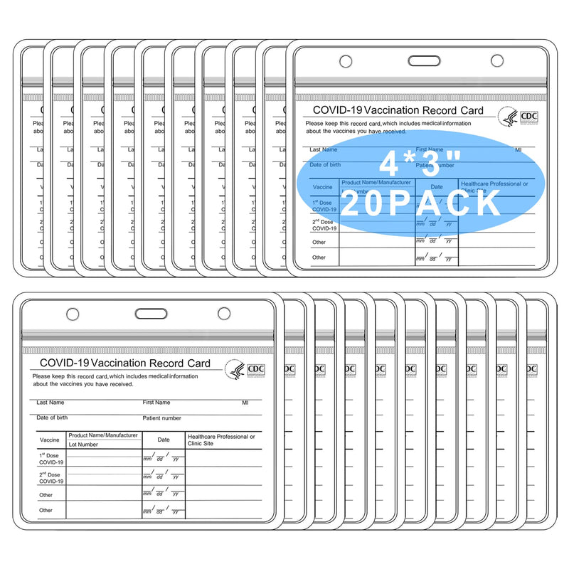 [Australia - AusPower] - Awatin - Cover 4 X 3 inch CDC Covid-19 Vaccine Card Protector, Transparent Immunization Record Business Badge Cards Holder, Waterproof Plastic Medicare Card Sleeve (20 Pack) 20 Pack 