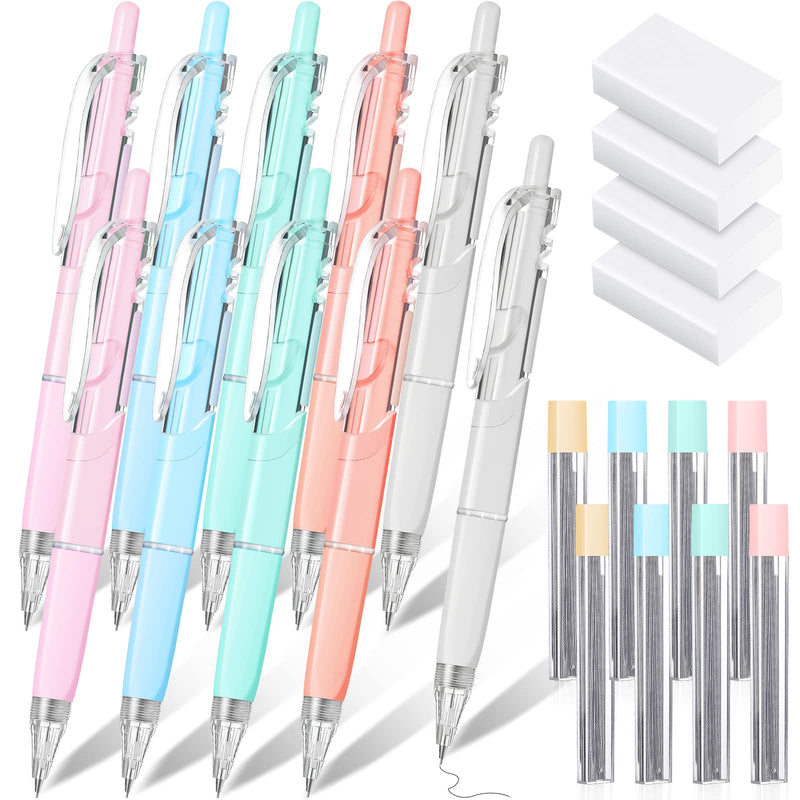 [Australia - AusPower] - 22 Pieces Pastel Mechanical Pencil Set, 10 Pcs 0.5mm Refillable Mechanical Pencils, 8 Tubes of HB Pencil Refills, 4 Pieces Erasers for Student Writing, Drawing, Sketching, School Office Supplies 