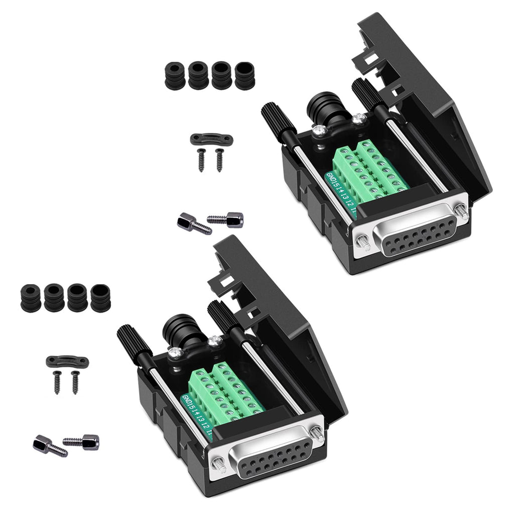 [Australia - AusPower] - ANMBEST DB15 Solderless Serial to 15-pin Port Terminal Female Adapter Connector Breakout Board with Case Long Bolts Nuts (2PCS Female) 2PCS Female 