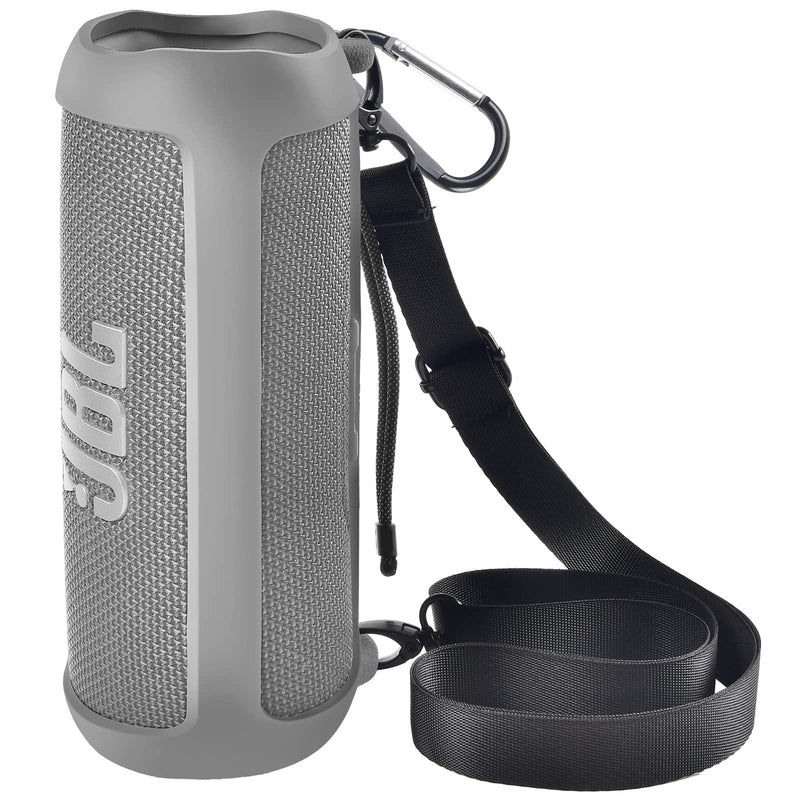 [Australia - AusPower] - Silicone Case for JBL FLIP 6 Waterproof Portable Bluetooth Speaker, Gel Soft Skin Rubber Cover, Travel Carrying Storage Bag Pouch with Shoulder Strap and Carabiner - Grey 