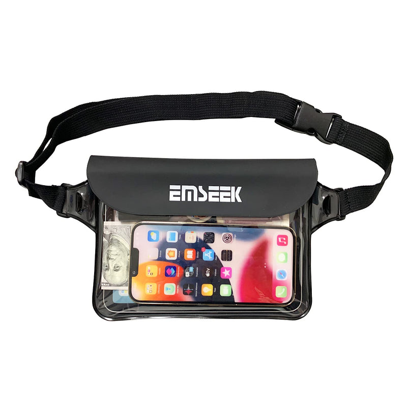 [Australia - AusPower] - EMSEEK Waterproof Waist Pouch Fanny Pack Screen Touchable Waterproof Waist Bag with Waist Strap Keep Your Wallet Kindle Phone Key And Valuables Dry Perfect for Swimming Snorkeling Surfing Black 