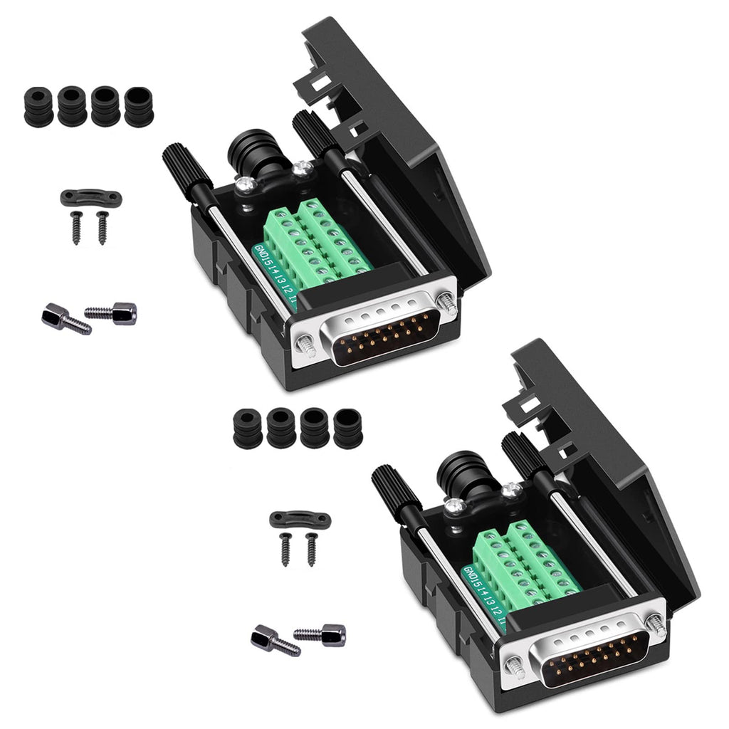 [Australia - AusPower] - ANMBEST DB15 Solderless Serial to 15-pin Port Terminal Male Adapter Connector Breakout Board with Case Long Bolts Nuts (2PCS Male) 2PCS Male 