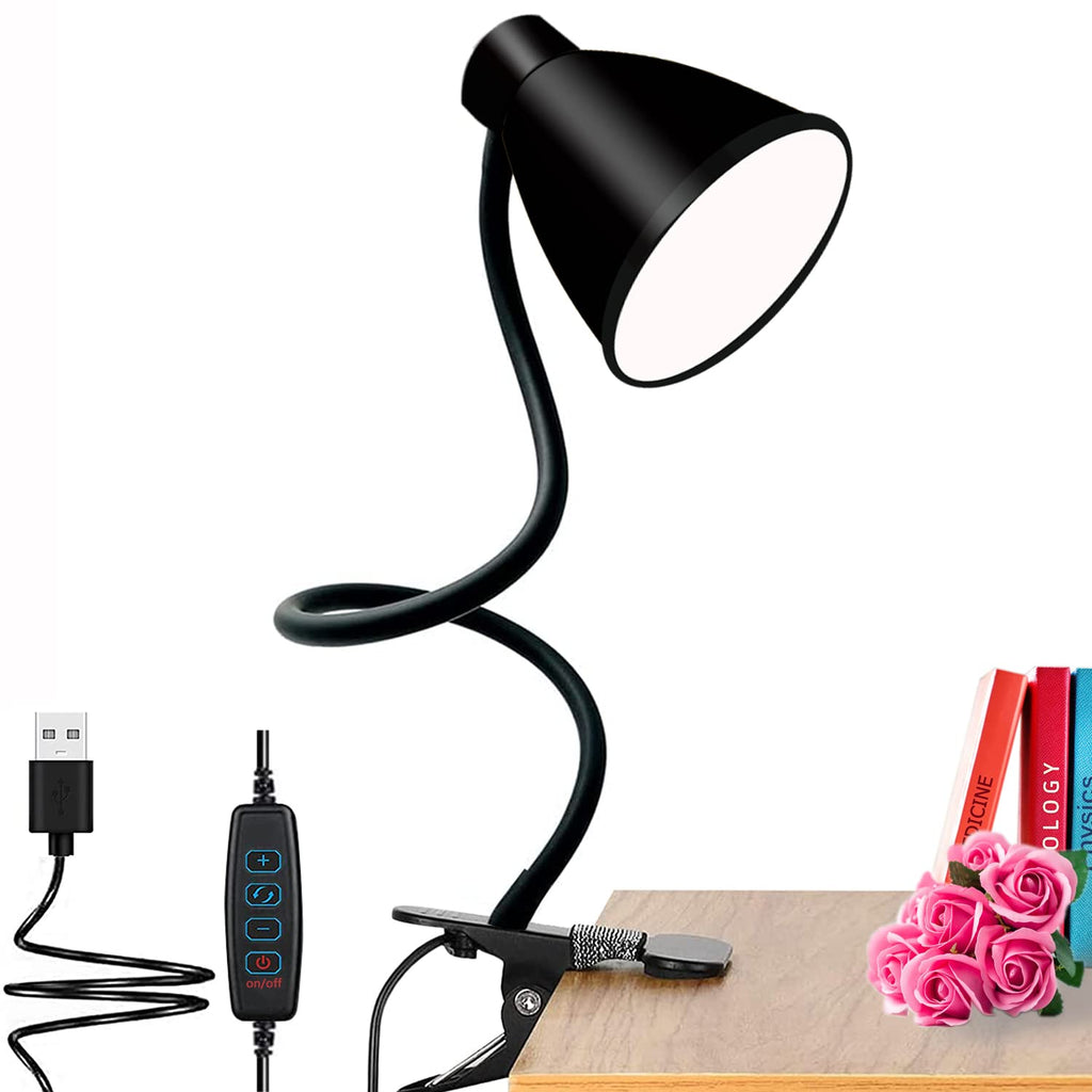 [Australia - AusPower] - LED Clamp Desk Lamp, Clip on Light Reading Lights, 10W 38 LEDs,3 Color Modes , 10 Brightness Dimmer, 360° Flexible Gooseneck,Eye Protection Desk Light ,3000-6500K Adjustable Color Temperature.Black 