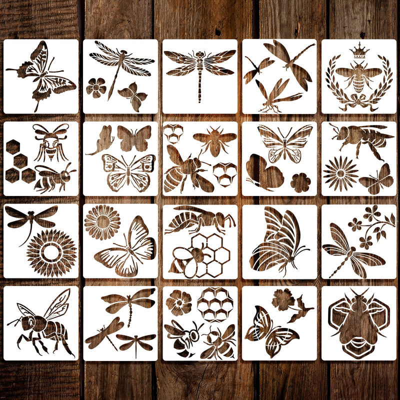 [Australia - AusPower] - 20 Pieces Stencil Template for Painting Reusable Animal Plant Stencil Spring Summer Winter Template, DIY Christmas Stencils for Painting on Wood Wall Home Decor (Bee Butterfly) Bee Butterfly 