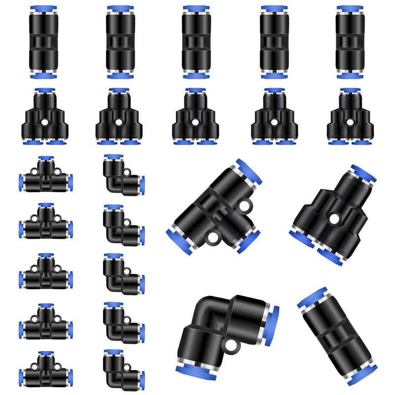 [Australia - AusPower] - 1/4 Inch Od Push to Connect Fittings Tube Fittings Kit Quick Connect Air Line Fittings Pneumatic Connectors Fittings Include 10 Splitters 10 Elbows 10 Tee and 10 Straight Tubes (40 Pieces) 1/4"OD 40 