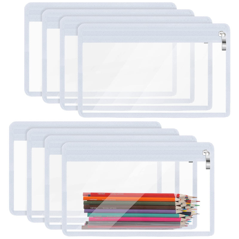 [Australia - AusPower] - 8 Pieces Clear Zipper Pouches PVC Waterproof Pouch Multi-purpose Zippered Pouches Zipper Envelopes Folder Storage Pouch Document File Organization Bags, Office Supplies (11.5 x 7 Inches, White Edging) 11.5 x 7 Inches 