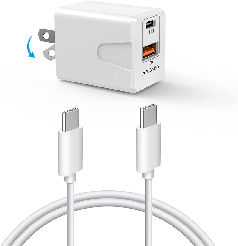 [Australia - AusPower] - USB C Charger, Dual Ports iPhone Charger with USB C and USB A Port USB C Wall Foldable Plug Charger with 3FT USB C Cable USB C Power Adapter for iPhone13/12/12Pro/12Mini/11/11Pro/XS/Android and More White-30W 