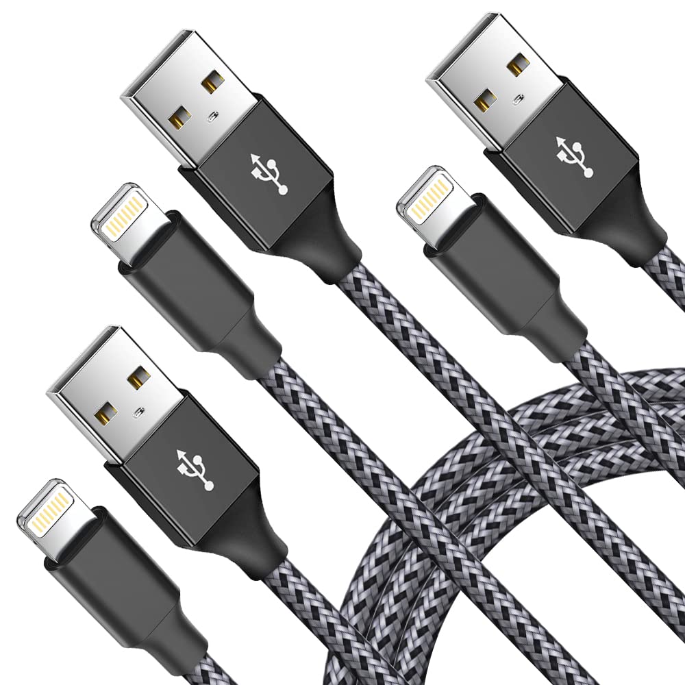 [Australia - AusPower] - Firsting iPhone Charger Cable [Apple Mfi-Certified] 3 Pack 6FT Lightning Cable Nylon Braided High Speed USB Charging Cord Compatible with iPhone 13 Pro Max/12/11 Pro/XS/XR/X/8/7/6/5/iPad(Gray Black) Gray Black 