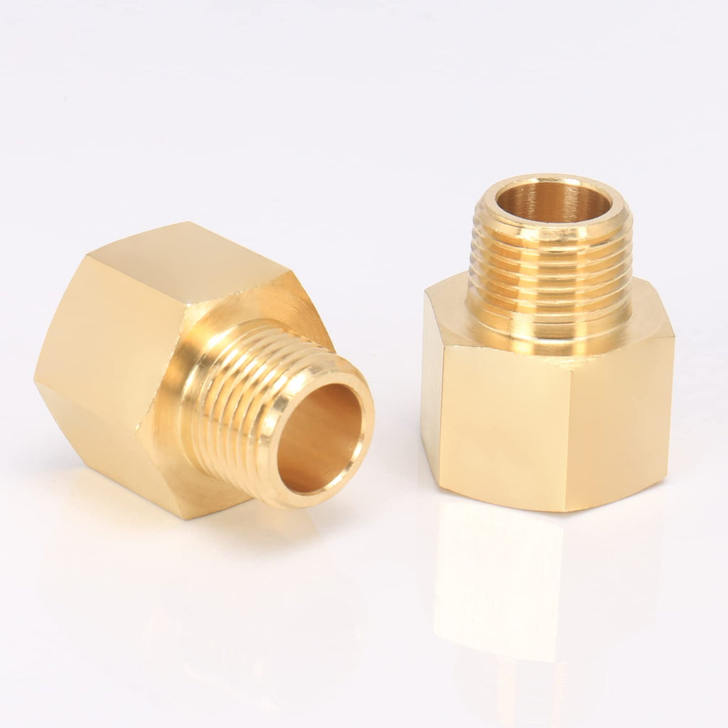 [Australia - AusPower] - BathAce Brass Pipe Fitting, Heavy Duty Metal Thread Solid Brass Reducer Adapter Pipe Reducing Connector, 2 Pack (3/8 Male Pipe x 1/2 Female Pipe) 3/8 Male Pipe x 1/2 Female Pipe 