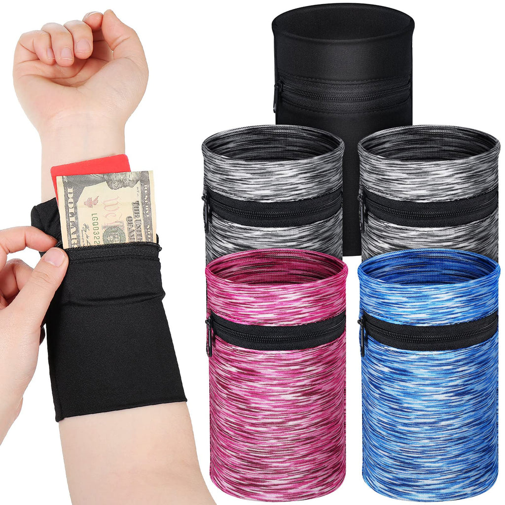 [Australia - AusPower] - 5 Pieces Wrist Wallet Phone Armband Sleeve Running Wallet Wristband Wallets for Women Men Sports Wrist Pouch with Zipper for Phone Running Walking Hiking Jogging Travel Fishing 