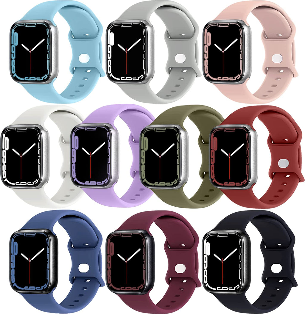 [Australia - AusPower] - 10 Pack iWatch Bands Compatible with Apple Watch Band 38mm 40mm 41mm for Women Men, YIIYOUNG Waterproof Soft Silicone Sport Band Replacement Compatible with Apple Watch Series 7 6 5 4 3 2 1 SE Band 10 Pack A 38mm/40mm/41mm S/M 