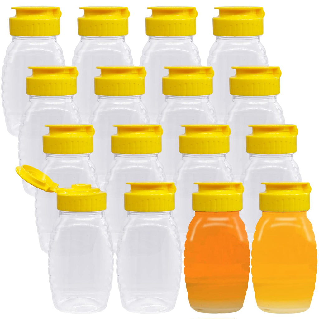 [Australia - AusPower] - 16 Pcs 3.7oz Clear Plastic Honey Jar,Squeeze Honey Bottle Container with Flip-Top Lid,Empty Honey Bottle for Storing and Dispensing 