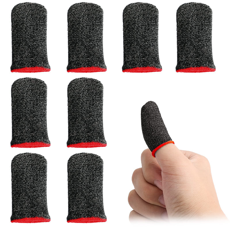 [Australia - AusPower] - LUTER 8pcs Finger Sleeves Anti Sweat & Slippery Gaming Finger Sleeve Silver Fiber High Sensitivity Breathable Finger Gloves for Mobile Game Competition (Main Black, Red Edge) Main Black, Red Edge 