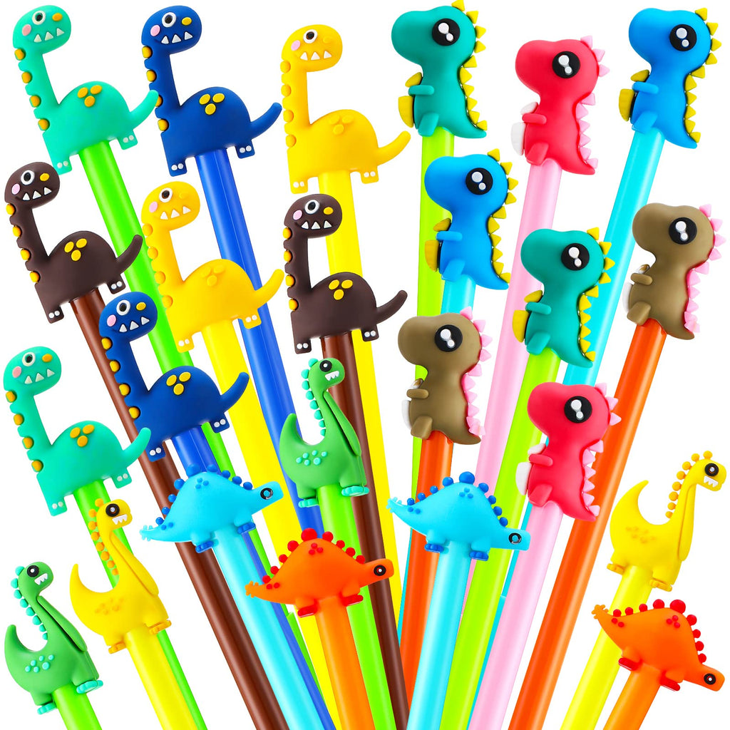 [Australia - AusPower] - 24 Pieces Cute Dinosaur Black Ink Pens Cartoon Writing Gel Ink Pens Animal Writing Fun Office Supplies Cute School Supplies Set for Writing Kawaii Dinosaur Stationery for Girls Teens Women Boys 