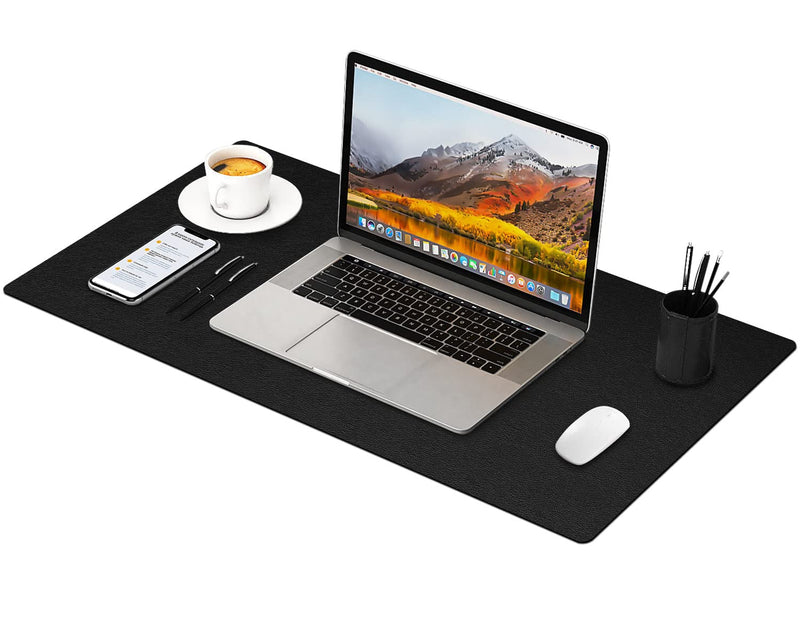 [Australia - AusPower] - RostiKong Desk Mat Dual Use Office Desk Pad on Top of Desks PU Leather Desk Blotter Protector Computer Laptop Keyboard Writing Mouse Pad Waterproof Decorative Desk Cover Protector (16'' x 32'' Black) 16'' x 32'' Black + Black 