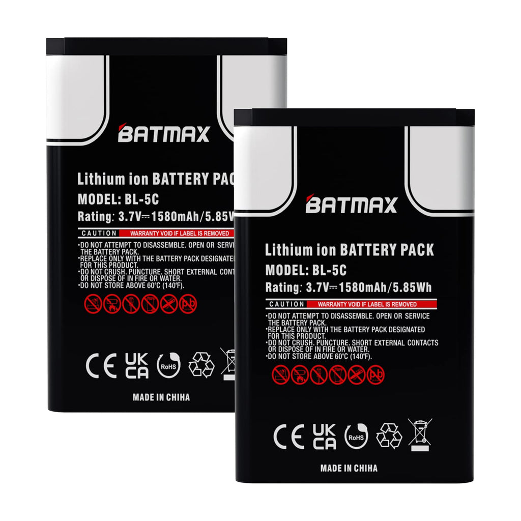 [Australia - AusPower] - Batmax 2Pc 3.7V 1580mAh BL-5C Battery for Household Radio 