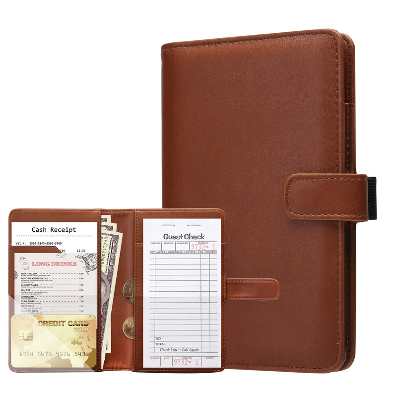 [Australia - AusPower] - Server Books for Waitress - MCmolis Leather Waiter Book Server Wallet with Magnetic Closure, Cute Waitress Book&Waitstaff Organizer with Money Pocket Fit Server Apron-Brown Brown 
