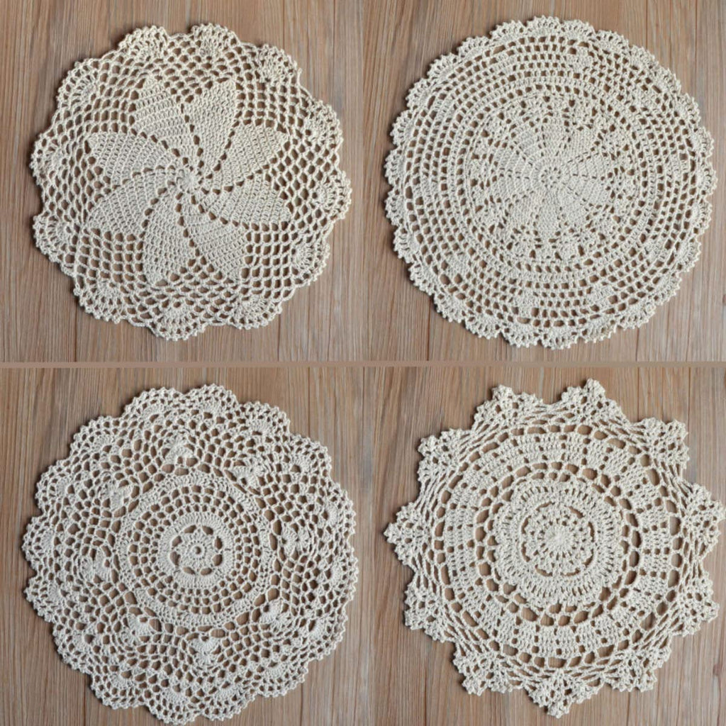 [Australia - AusPower] - SouthMage 4 Hand Crochet Round Lace Doilies 12 inches For Table Placemats 