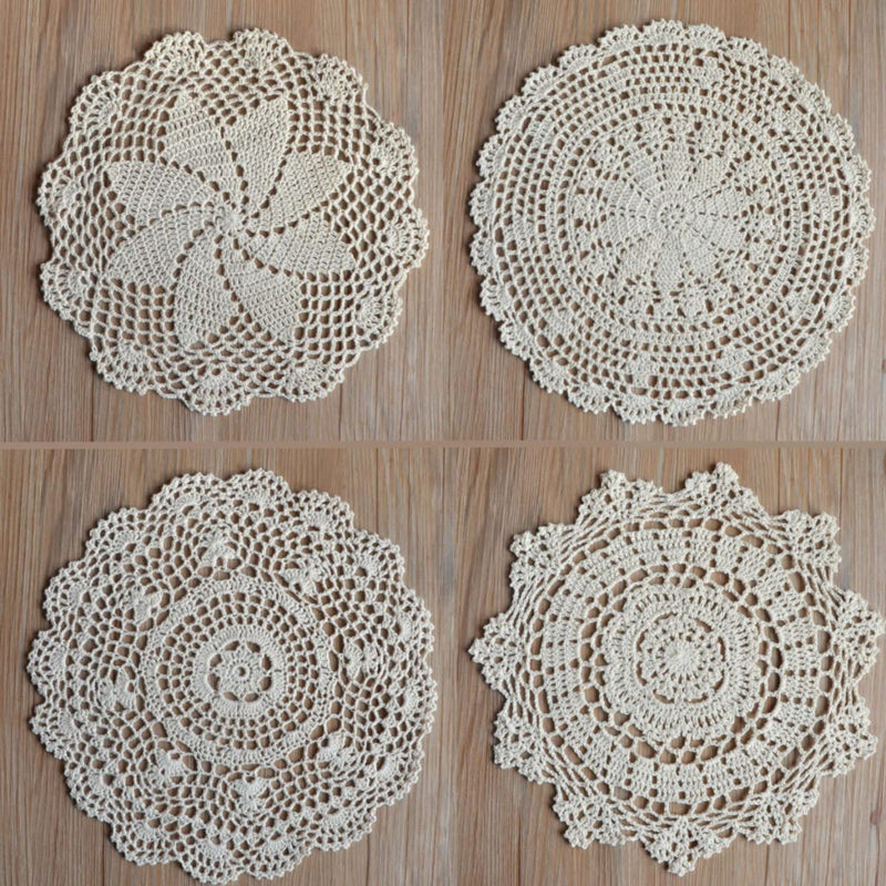[Australia - AusPower] - SouthMage 4 Hand Crochet Round Lace Doilies 12 inches For Table Placemats 
