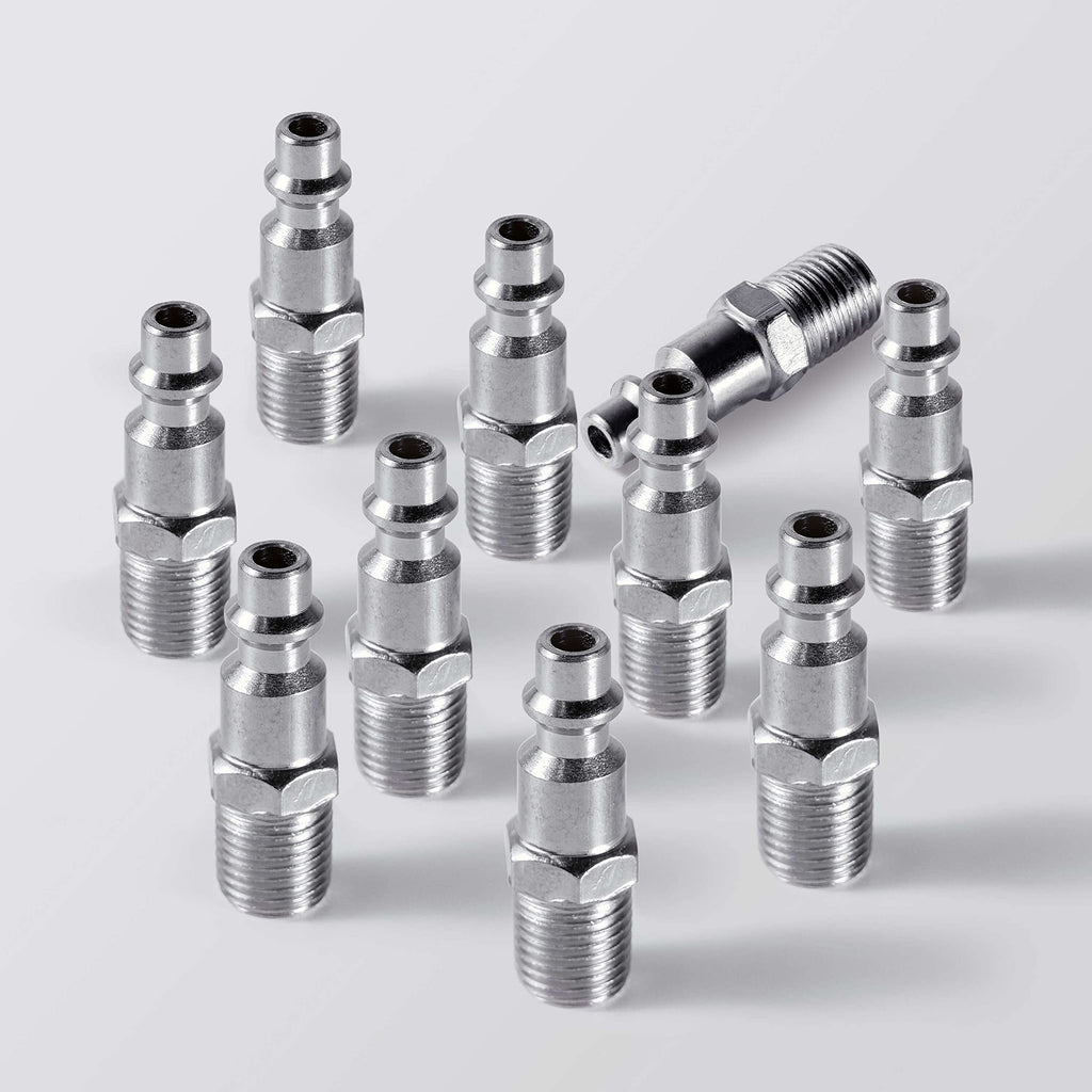 [Australia - AusPower] - Quick Connect Air Hose Fitting - 1/4" NPT M Style Plugs, Stainless Steel Air Chief Industrial Interchange High Flow Safety Air Plug (10PCS) 