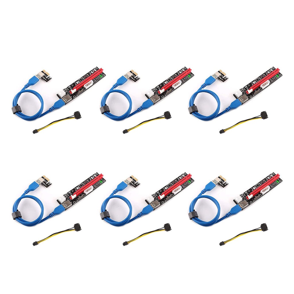 [Australia - AusPower] - 6 Pack PCI-E Riser with Led Notice, Multi-Interface Function Express Cable 1X to 16X Graphics Extension PCIe Riser,Powered Riser Adapter Card+60cm USB 3.0 Cable for Bitcoin Litecoin ETH Coin Mining 