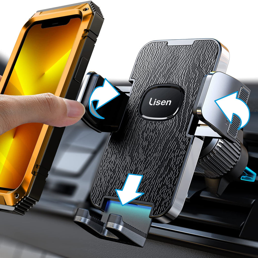 [Australia - AusPower] - Cell Phone Holder Mount for Car Vent, Never Slip Metal Hook Car Vent Phone Holder, LISEN Universal Air Vent Phone Mount for Car, Hands Free & Thick Case Friendly Compatible with All iPhone & Android 