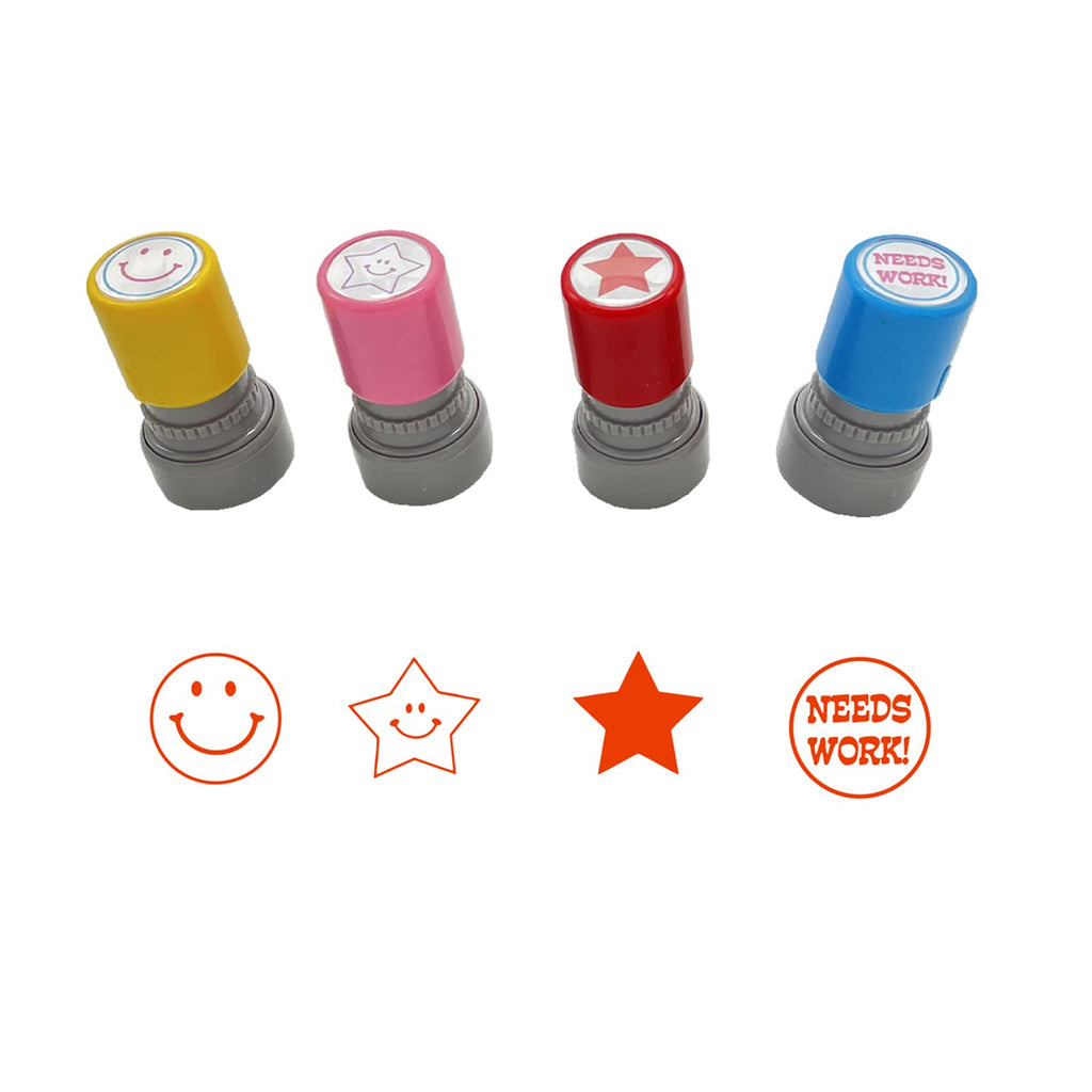 [Australia - AusPower] - Pack of 4 Sorted Teacher Stamp BOYIDEW Self-Inking Rubber Stamps Teacher Review Photosensitive Stamps for Kids School Education Grading 4 Colors 