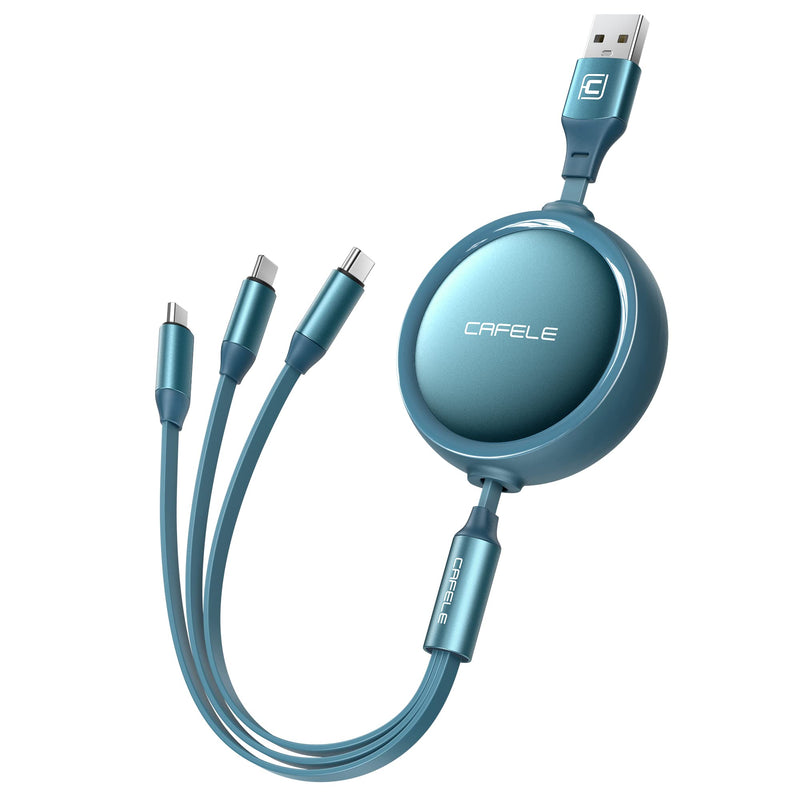 [Australia - AusPower] - CAFELE Multi Charging Cable Retractable 3A (Total), USB C Charging Cable, 3.4 FT, Universal Charger with I/Type C/Micro USB Port for Most Cell Phones/Tablets/Power Bank/Wall Charger/Car Charger Blue 
