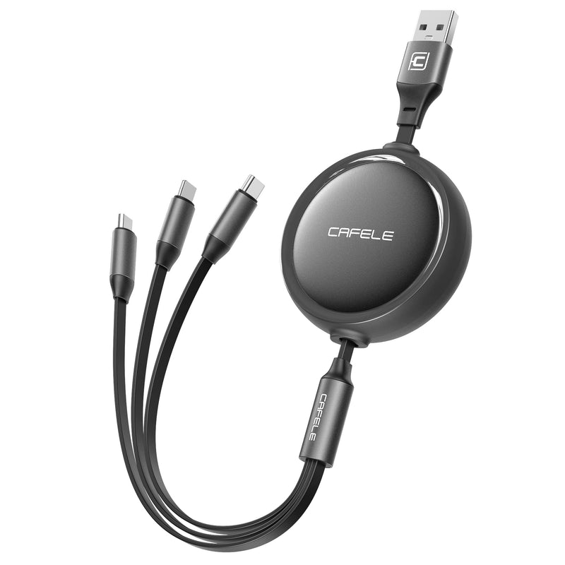 [Australia - AusPower] - CAFELE Multi Charging Cable Retractable 3A (Total), USB C Charging Cable, 3.4 FT, Universal Charger with I/Type C/Micro USB Port for Most Cell Phones/Tablets/Power Bank/Wall Charger/Car Charger Black 