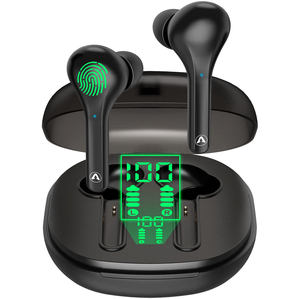 [Australia - AusPower] - AMZANE Wireless Earbuds Bluetooth Headphones with Wireless Charging Case and LED Digital Display Bluetooth 5.1 HD Bass Sound Earphones Touch Control Built-in Mic Headsets 35Hrs Playtime for Sport Work Black 
