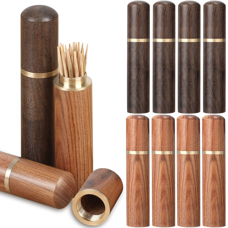 [Australia - AusPower] - 10 Pieces Portable Wood Toothpick Holder Mini Toothpick Box Wooden Tooth Pick Holder Pocket Toothpick Holder Toothpick Carrying Case Travel Portable Toothpick Dispenser Bucket for Women and Men 