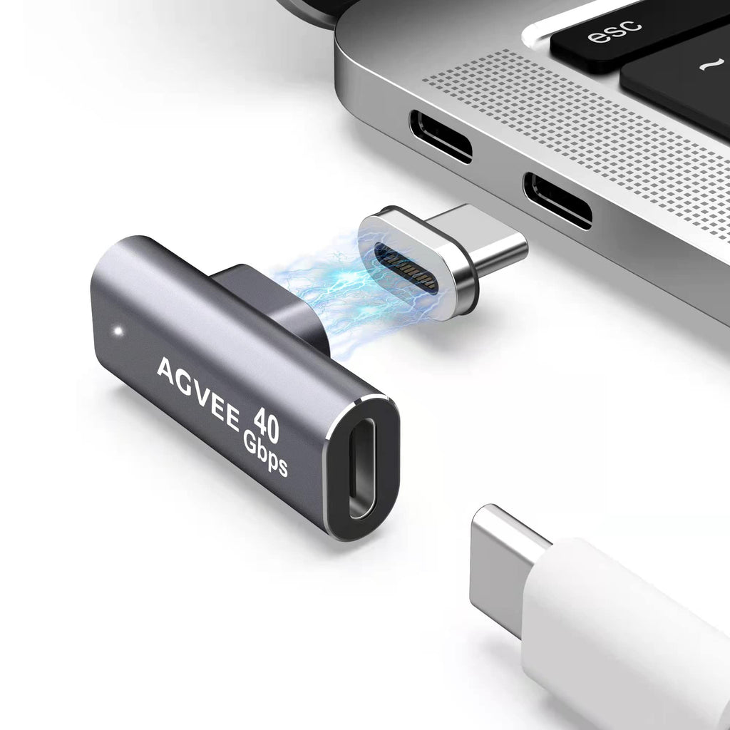 [Australia - AusPower] - AGVEE [1 Pack] USB-C to C Angled 90 Degree Magnetic Adapter, USB4 GEN 3*2 40Gbps Thunderbolt 4/3 PD 100W Type-C Magnet Power Fast Charging Converter, 8K@60Hz Video Connector for MacBook Laptop, Gray 