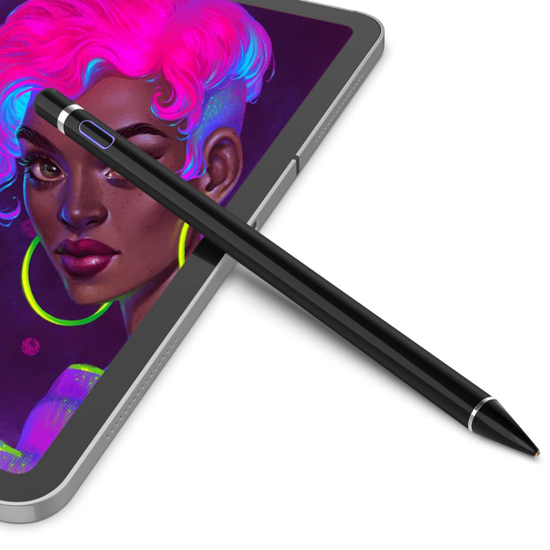 [Australia - AusPower] - Stylus Pen for Touch Screens, Active Pencil Compatible with Apple iPad Generation Pro Air Mini 9.7/10.5/11/12 Inch iPhone Galaxy Surface Kindle Fire Android Tablets for Digital Drawing Writing Pure Black 