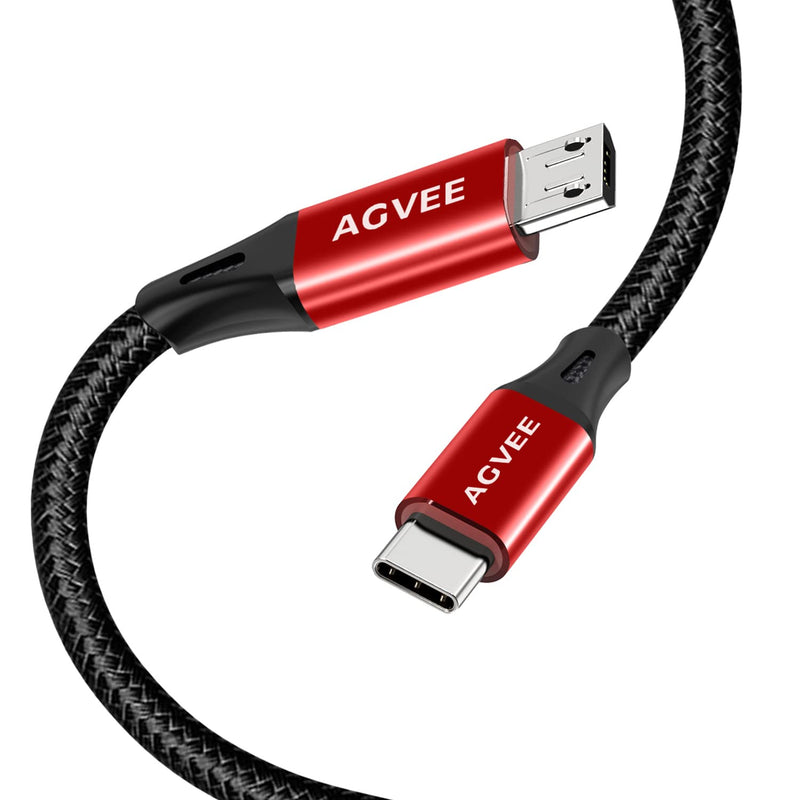 [Australia - AusPower] - AGVEE [2 Pack 6ft] USB-C OTG to Micro USB Cable, Braided Charger Data Sync Cord Charging Wire Adapter for Samsung Galaxy S7 S6, J7, J3, PS4, Kindle, PS4 Xbox Controller, Android Phone, Red and Black 