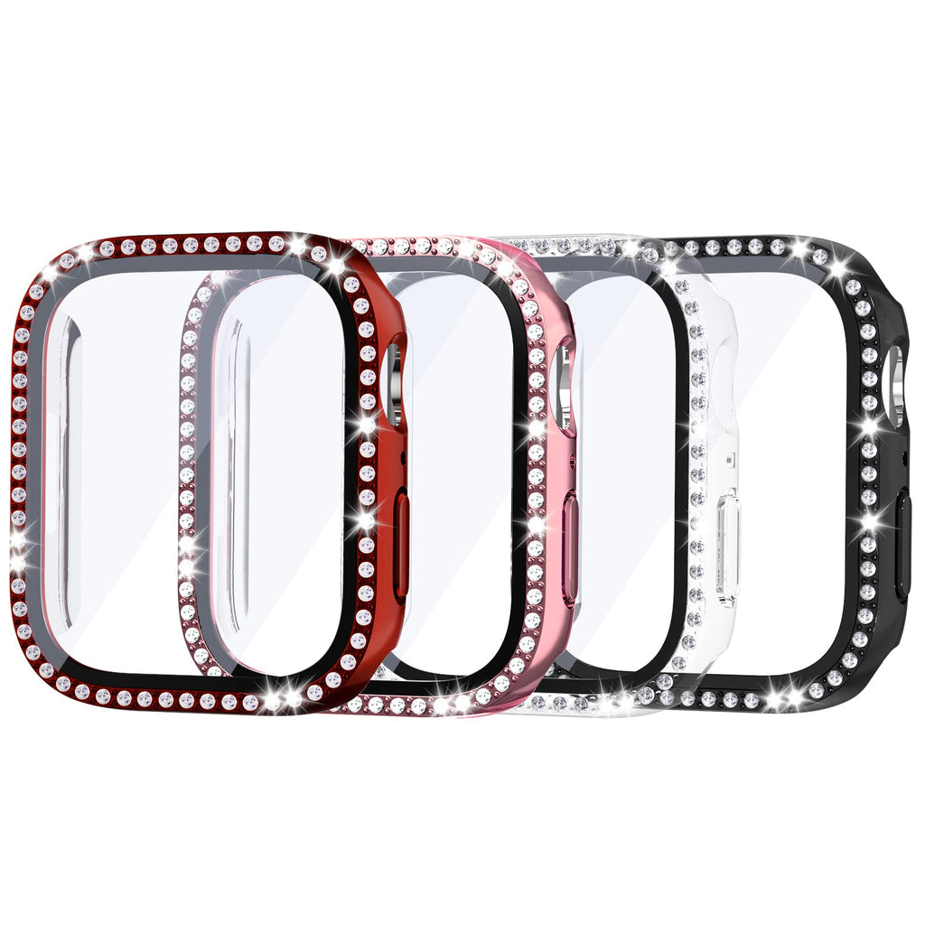 [Australia - AusPower] - 4 Pack Bling Cases Compatible for Apple Watch 40mm Series Series 6 5 4 SE Case with Built-in Screen Protector for iWatch 7 Accessories Women and Men (Black/Red/Rosegold/Clear, 40mm Black/Red/Rosegold/Clear 
