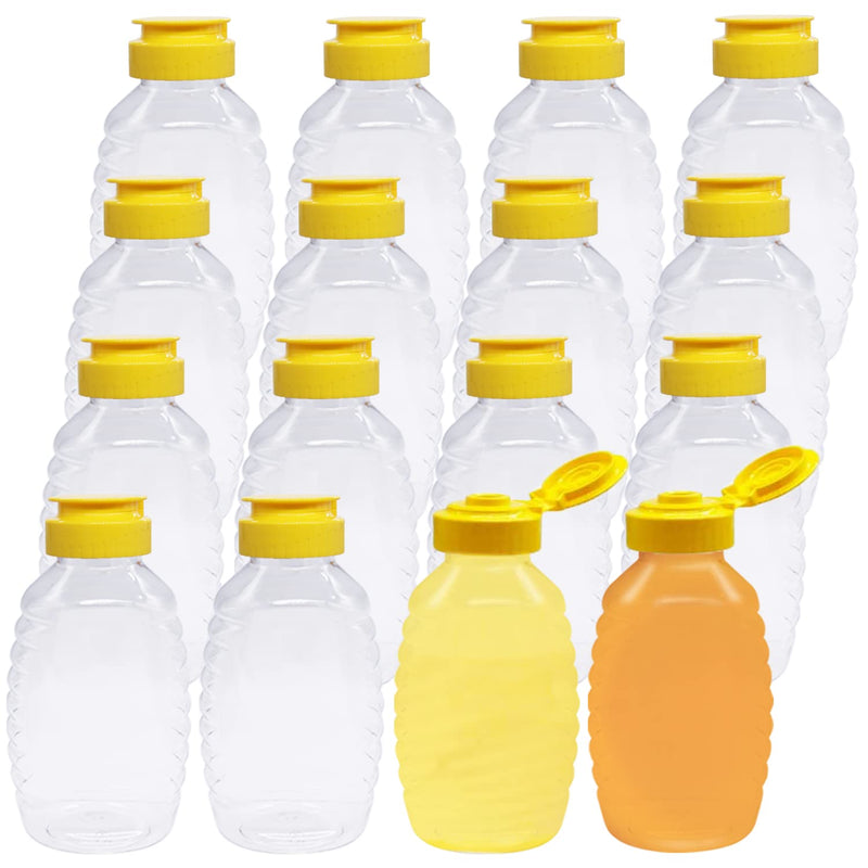[Australia - AusPower] - 16 Pack 8oz Clear Plastic Honey Bottles,Squeeze Honey Bottle Container Holder with Flip Lid for Storing and Dispensing,Refillable Food Grade Honey Container 