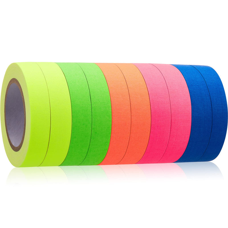 [Australia - AusPower] - 10 Pcs Spike Tape Gaffer Tape Multicolor Bright Multi Colors UV Reflective Tape Quality Fluorescent for Party Stage Play Color Coding Art Crafts, 5 Bright Colors, 0.5 Inch x 18.04 ft 