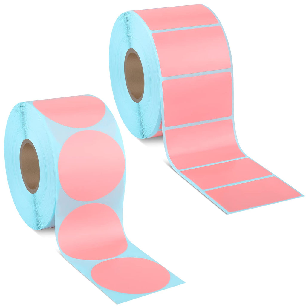 [Australia - AusPower] - 2 Rolls Pink Thermal Sticker Labels 2 Inch Circle Thermal Sticker Labels, 2 x 1.2 Inch Direct Thermal Labels Self Adhesive Address Shipping Thermal Stickers for Printer 