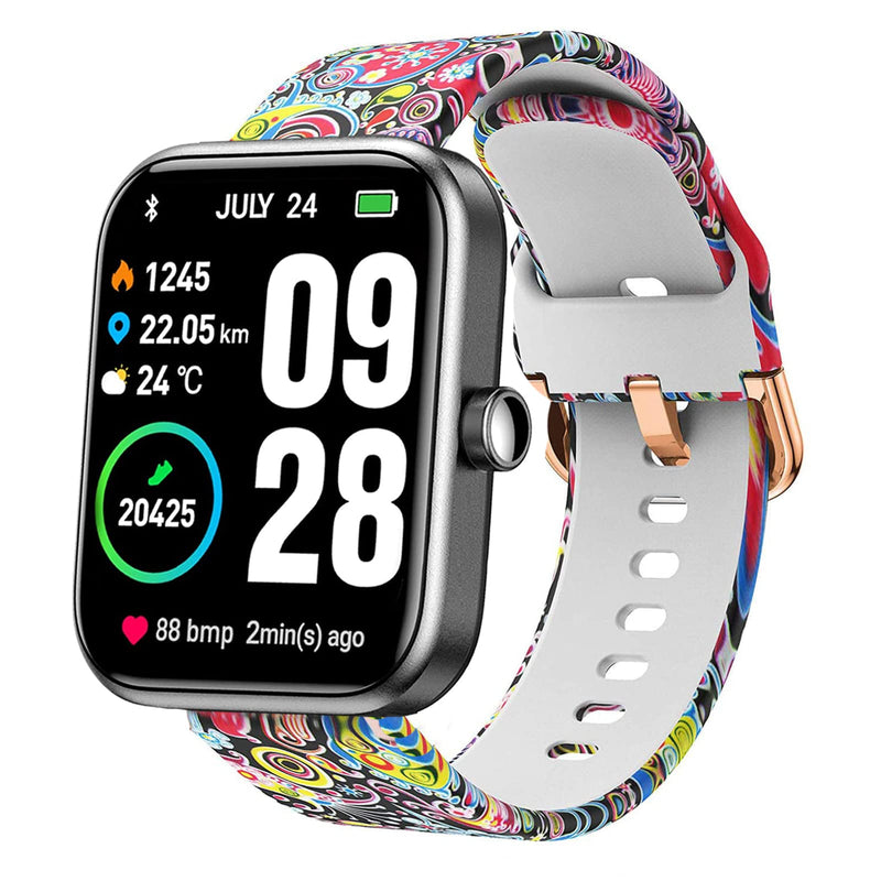 [Australia - AusPower] - NewJourney Bands Compatible with TOZO S2 Watch Band, 22mm Watch Band with Quick Release Soft Silicone Fadeless Pattern Printed Floral Replacement Peacock 