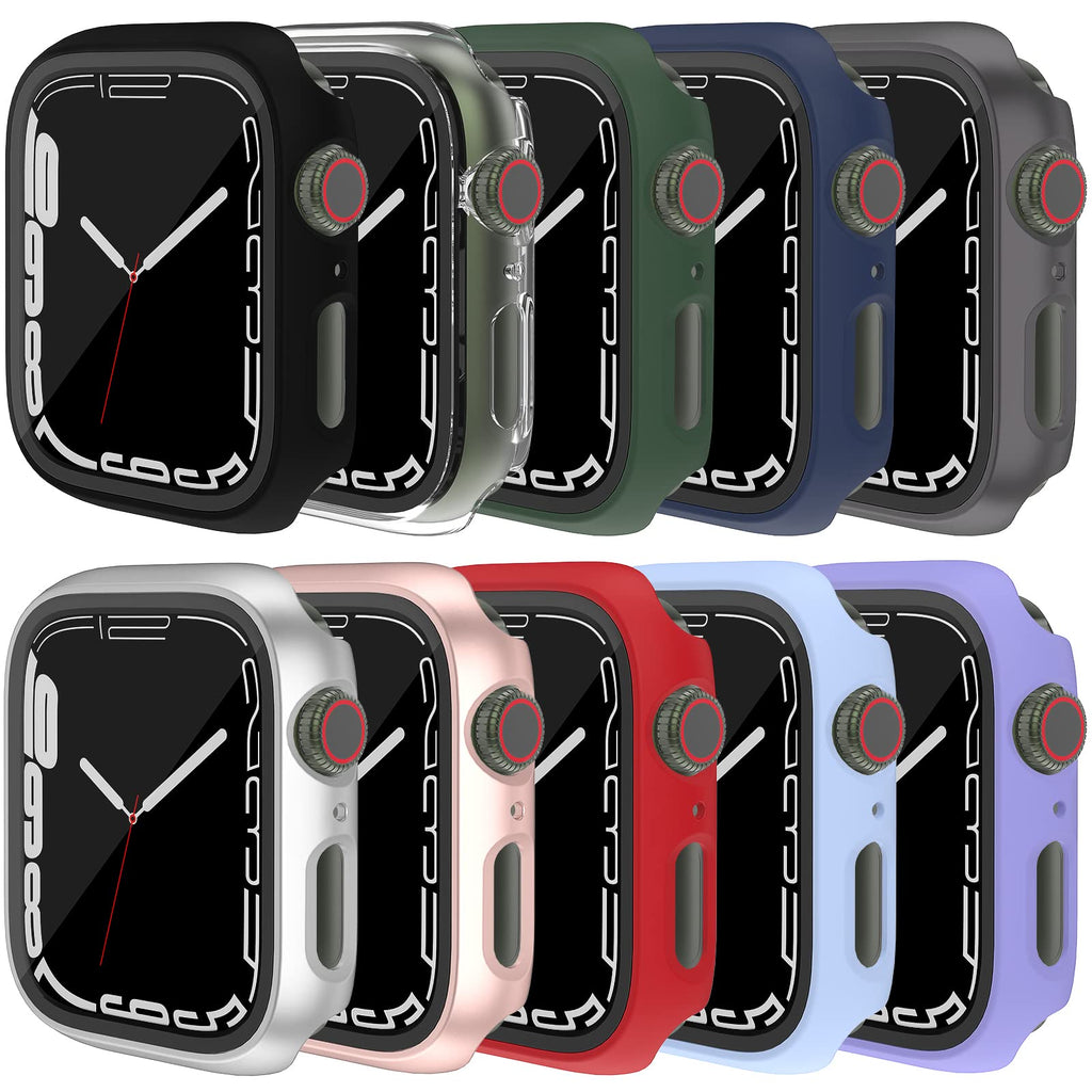 [Australia - AusPower] - [10 Pack] Hard PC Case with Screen Protector Compatible for Apple Watch Series 7 45mm, Full Edge All Around Protective Bumper Anti-Scratch Frame Cover for iWatch Smartwatch Accessories, 10 Pcs 