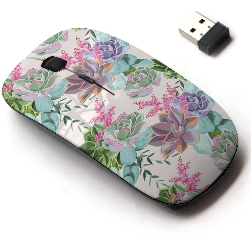 [Australia - AusPower] - 2.4G Wireless Mouse with Cute Pattern Design for All Laptops and Desktops with Nano Receiver - Succulents 