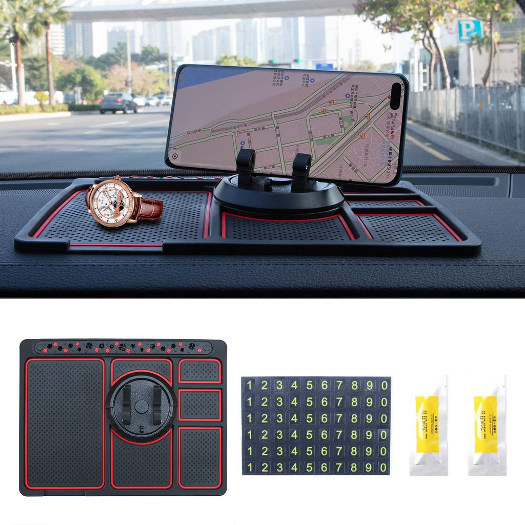 [Australia - AusPower] - Non-Slip Phone Pad for 4-in-1 Car - Universal Car Phone Holder,360 Degrees Rotatable Phone Mount for Car Dashboard with Phone Number Display Plate,Car Dashboard Mat Phone Holder,Aromatherapy Function Red Border 