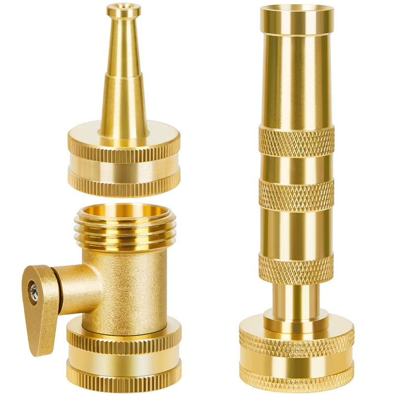 [Australia - AusPower] - Hose Nozzle Sprayer, Heavy Duty Brass Adjustable Twist Hose Nozzle, High Pressure Jet Sweeper Nozzle with Shut off Valve, Metal Water Hose Nozzles set for Garden Hoses, with Washers 
