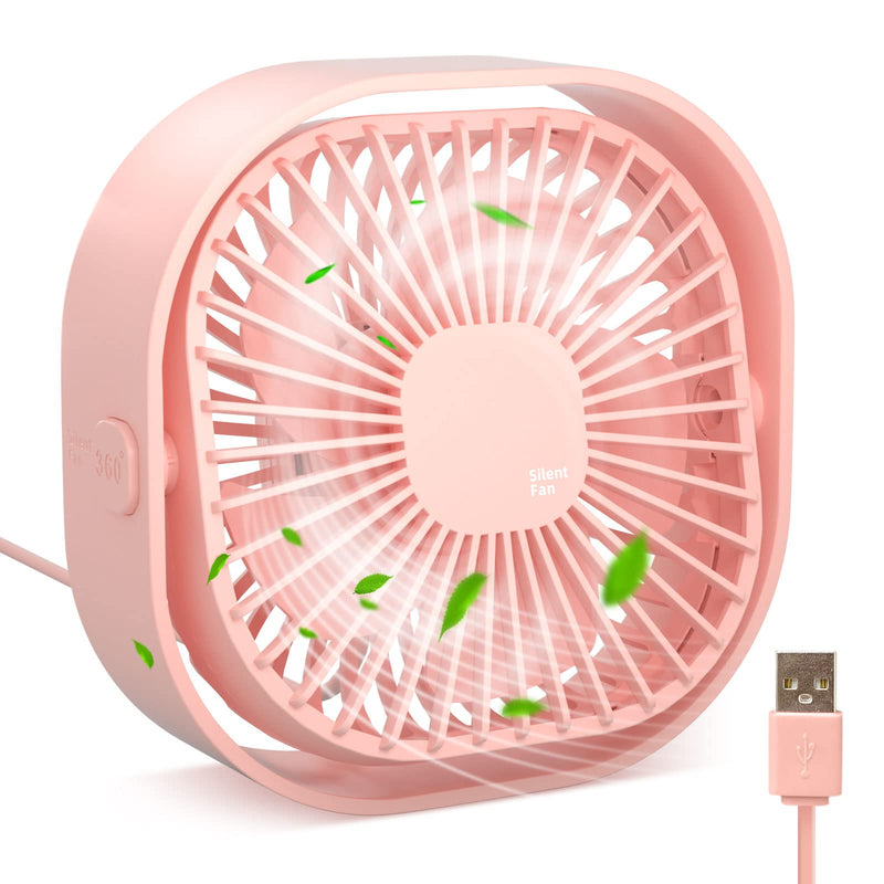 [Australia - AusPower] - RJVW Small USB Desk Fan, 3 Speeds Portable Table Fan, 4 inch Personal Min Fan,Small Cooling Fan by USB Plug In, 360°Rotatable Silent Desktop Fan for Home Office Bedroom Dorm Indoor Outdoor Summer Gift Pink 